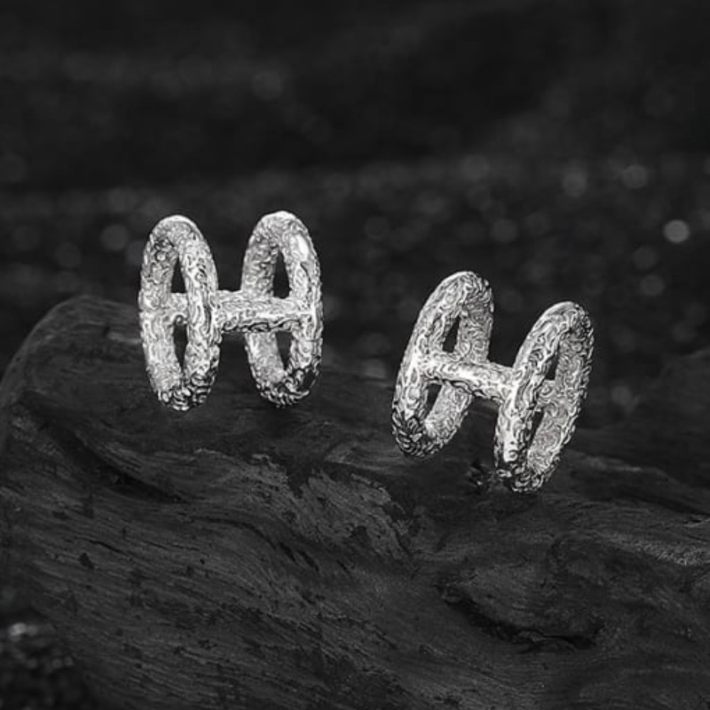 Solid Sterling Silver 925 Earrings 3 Dimensional … - image 1